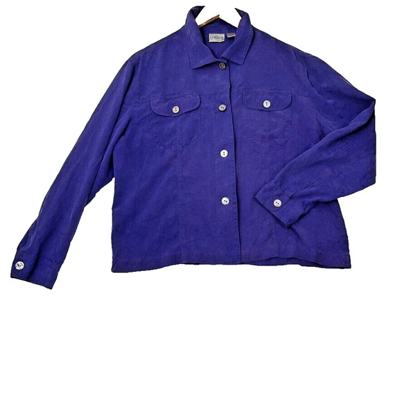 Chico's 100% Silk Shell Button Shirt Top Shacket Purple Texture Size 2 (M 12/14) - Picture 1 of 9